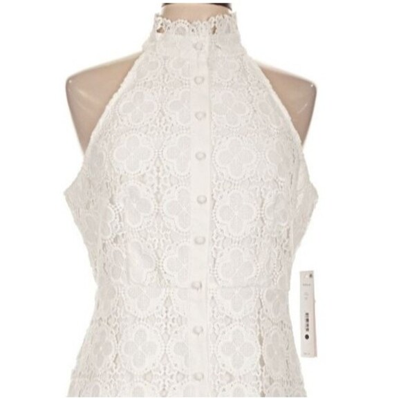 DESIGNER AQUA WHITE LACE HALTER NECKLINE RUFFLE HEM SLEEVELESS DRESS SIZE LARGE - Picture 16 of 16